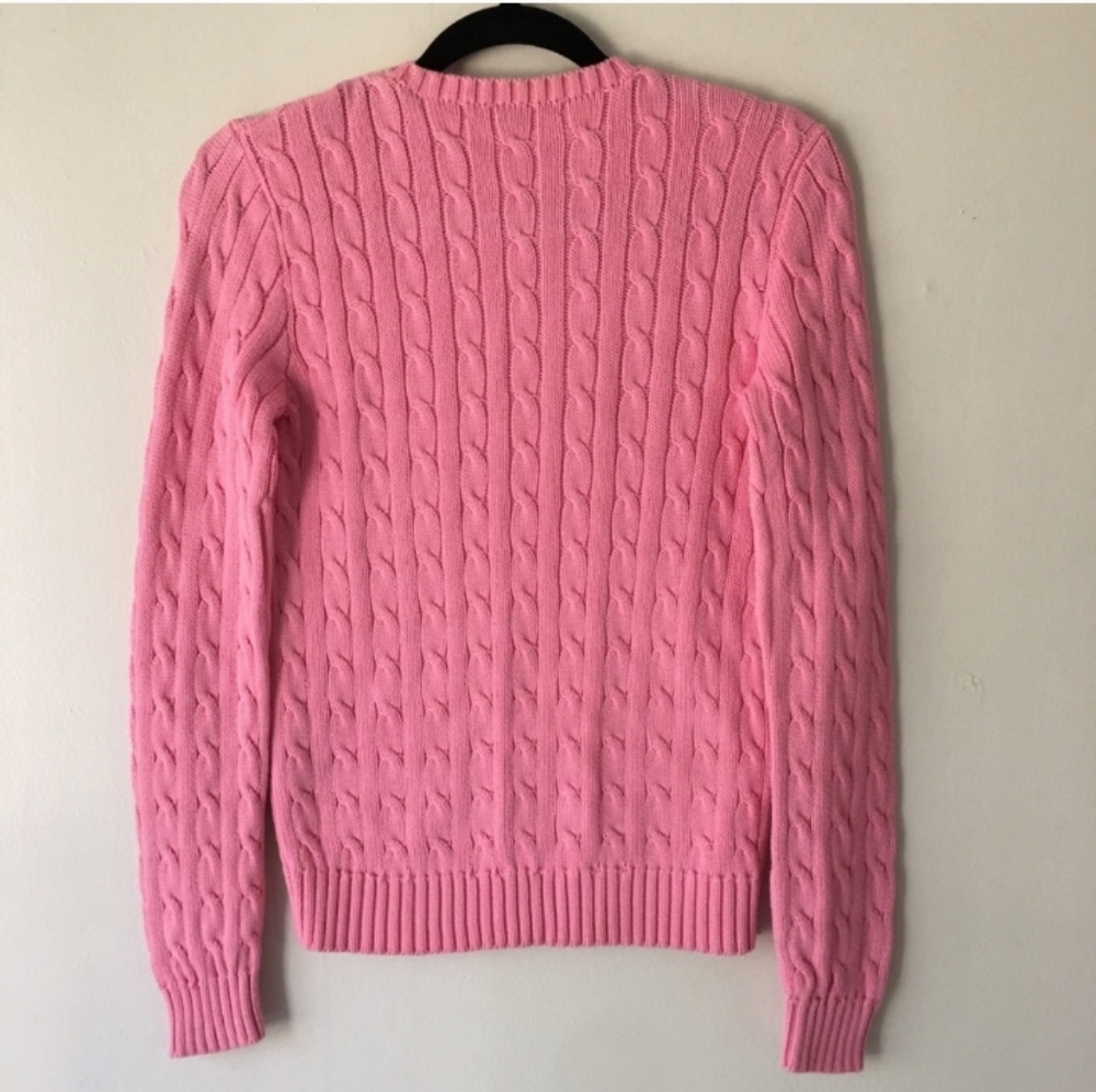 Ralph Lauren Cable Knit Sweater Pink M Crew Neck Long Sleeve Pullover - Picture 3 of 8